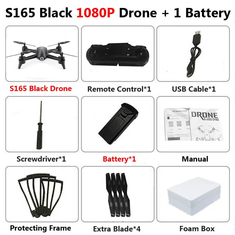 S165 1080P Black 1B S165 Профессиональный WiFi FPV Дрон с двойной камерой 4K антенна видео широкоугольный оптический поток RC Квадрокоптер Вертолет игрушка E58 SG106 - Цвет: S165 1080P Black 1B
