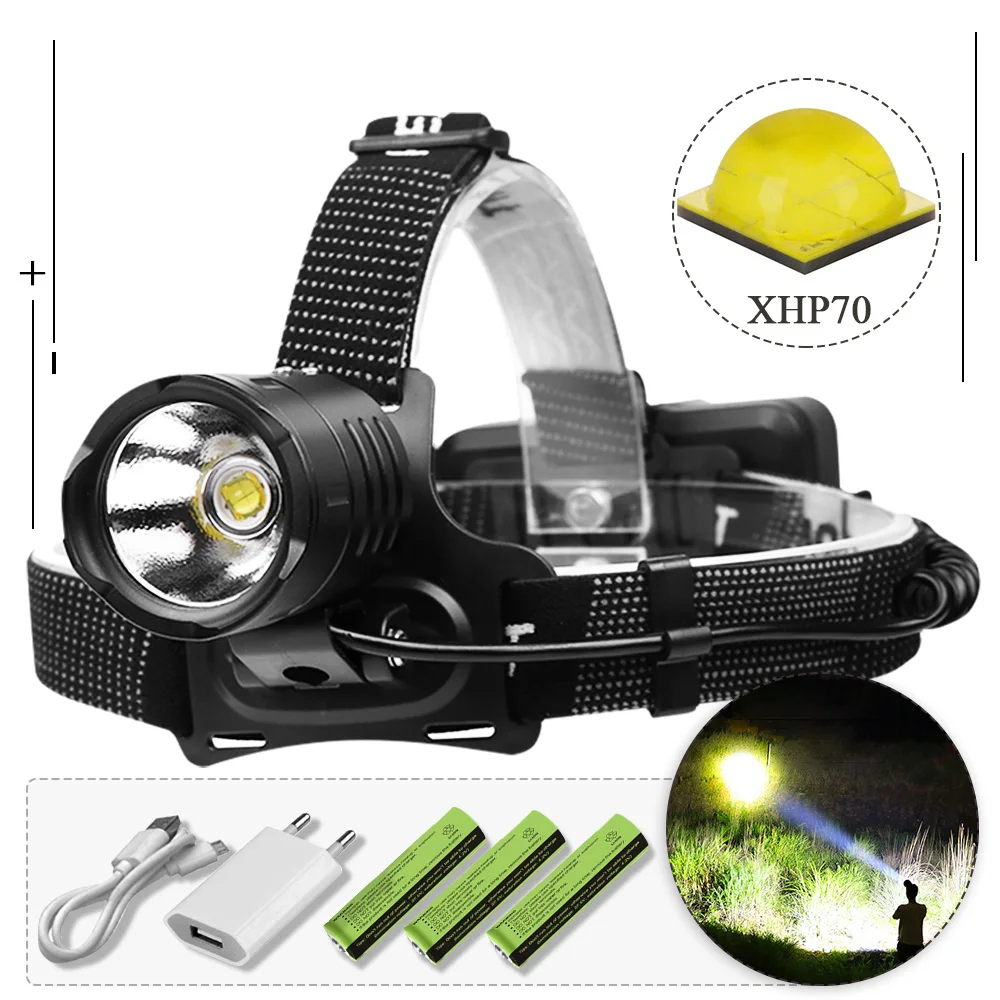 Фара светодиодная перезаряжаемая 18650a XLamp XHP70 фонарь светодиодный налобный
