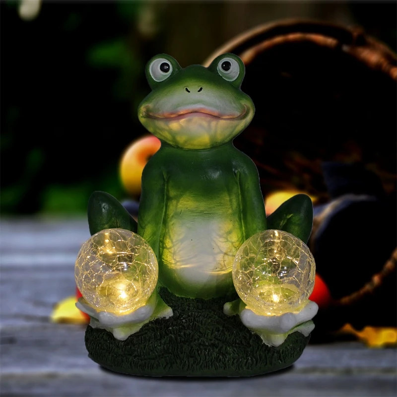 

Garden Statue Resin Frog Figurine with Solar LED Light for Patio Yard Art Decor R3MA