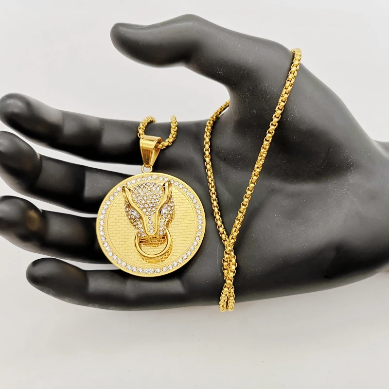 Прохладный Bling Полный Стразы подвеска в форме головы леопарда ожерелье Золото
