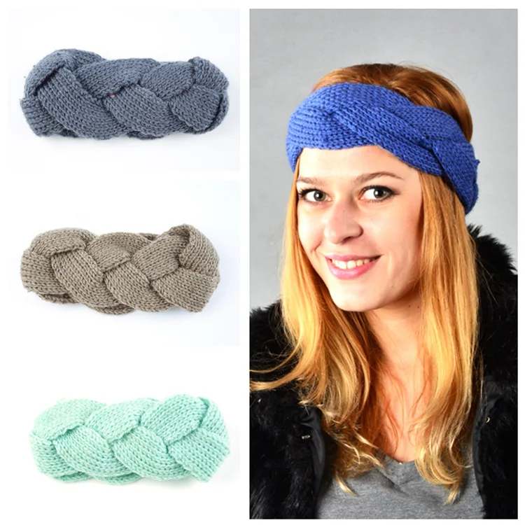 

European and American knitted twist braid wool headband ear protection headgear hand-woven autumn and winter warm headband