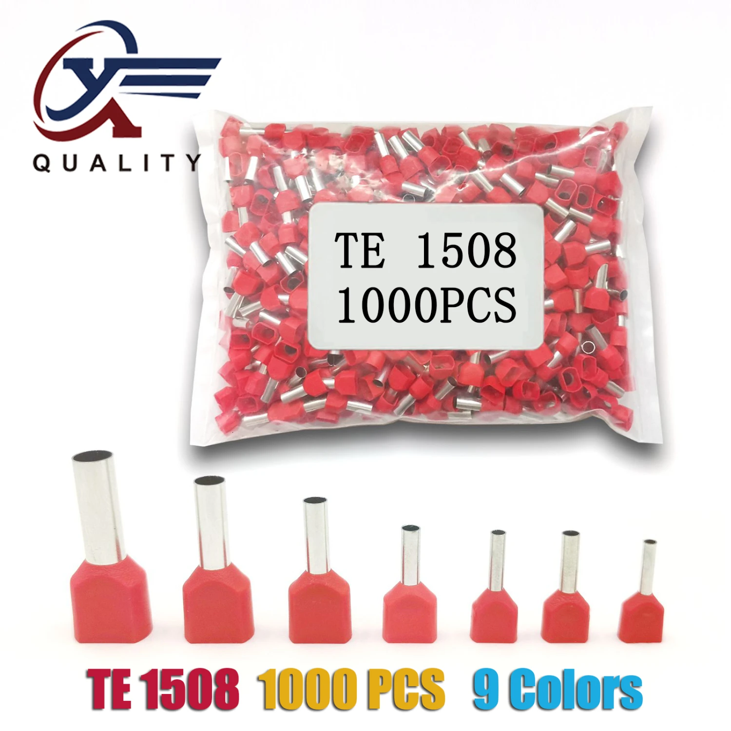 1000pcs/Pack TE 1508 Insulated Ferrules Terminal Block Double Cord Copper Crimp terminal Wires 2x1.5mm2 | Обустройство дома