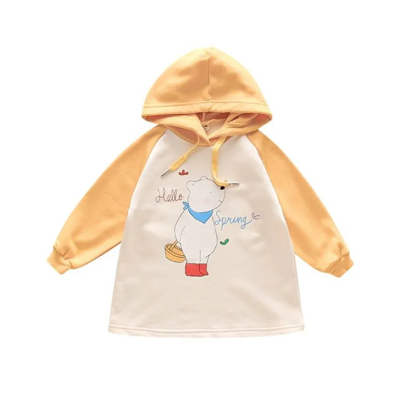 

DFXD 2020 Spring Autumn Kids Cartoon Bear Girl Dresses Leisure Cotton Long Sleeve Hooded Dress For 2-7Yrs Children Dress Vestido