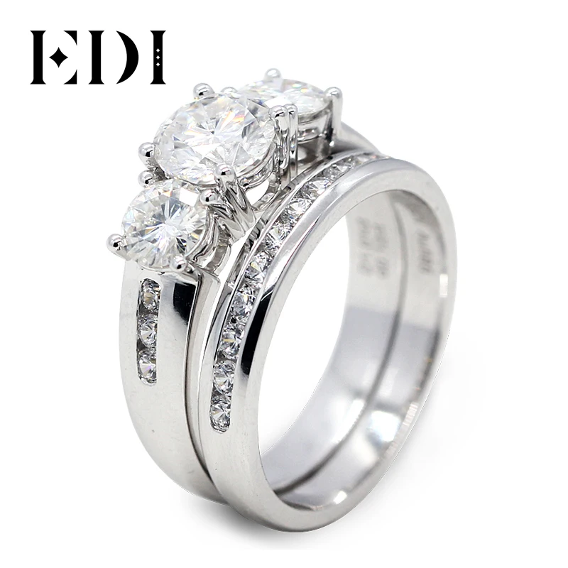 Женский Свадебный комплект EDI обручальное кольцо из белого золота 14 к 585 пробы с