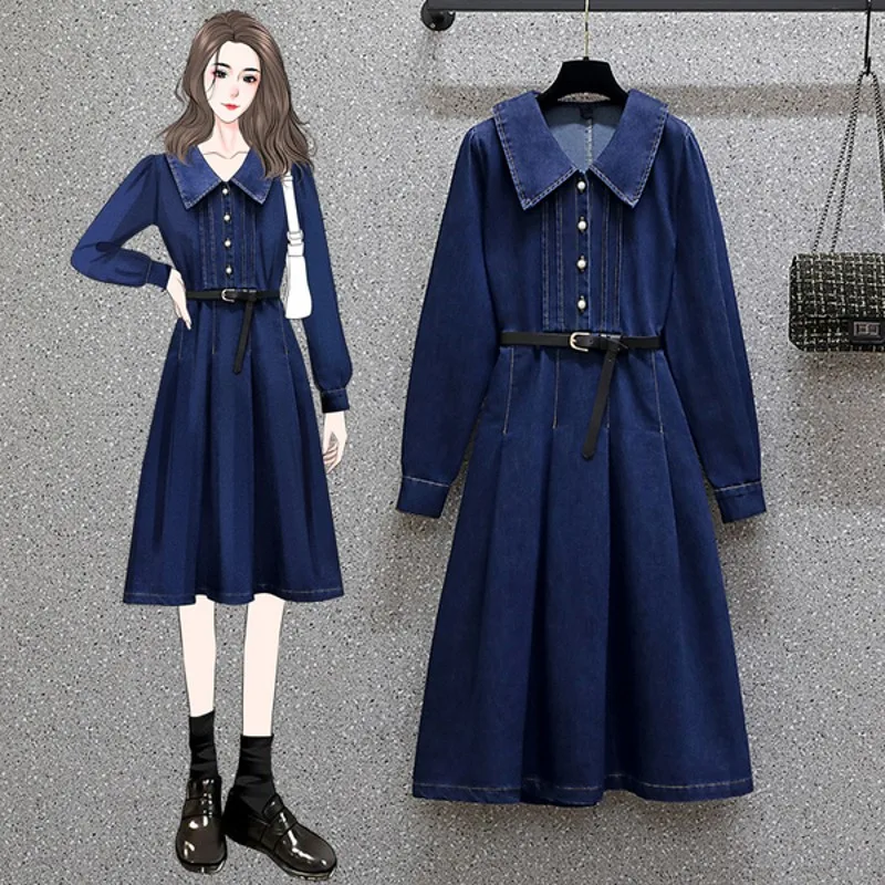 

2021 autumn winter Korean Women's Clothing New High-End Denim Dress Temperament Slimming casual Dress