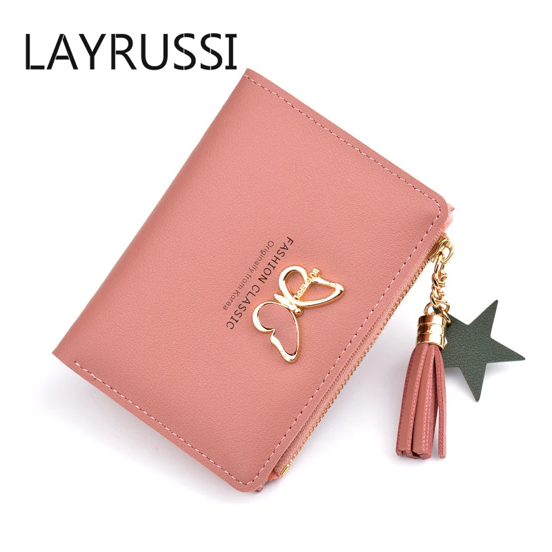 

LAYRUSSI New Style Ladies Wallet Women Short Butterfly Tassel Zipper Cute Coin Purse Student Girl Small Zero Wallet Clutch Bag