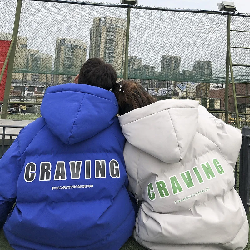 

Lovers' cotton padded clothes short hooded students' simple foreign style letter bread clothes casual cotton padded clothes