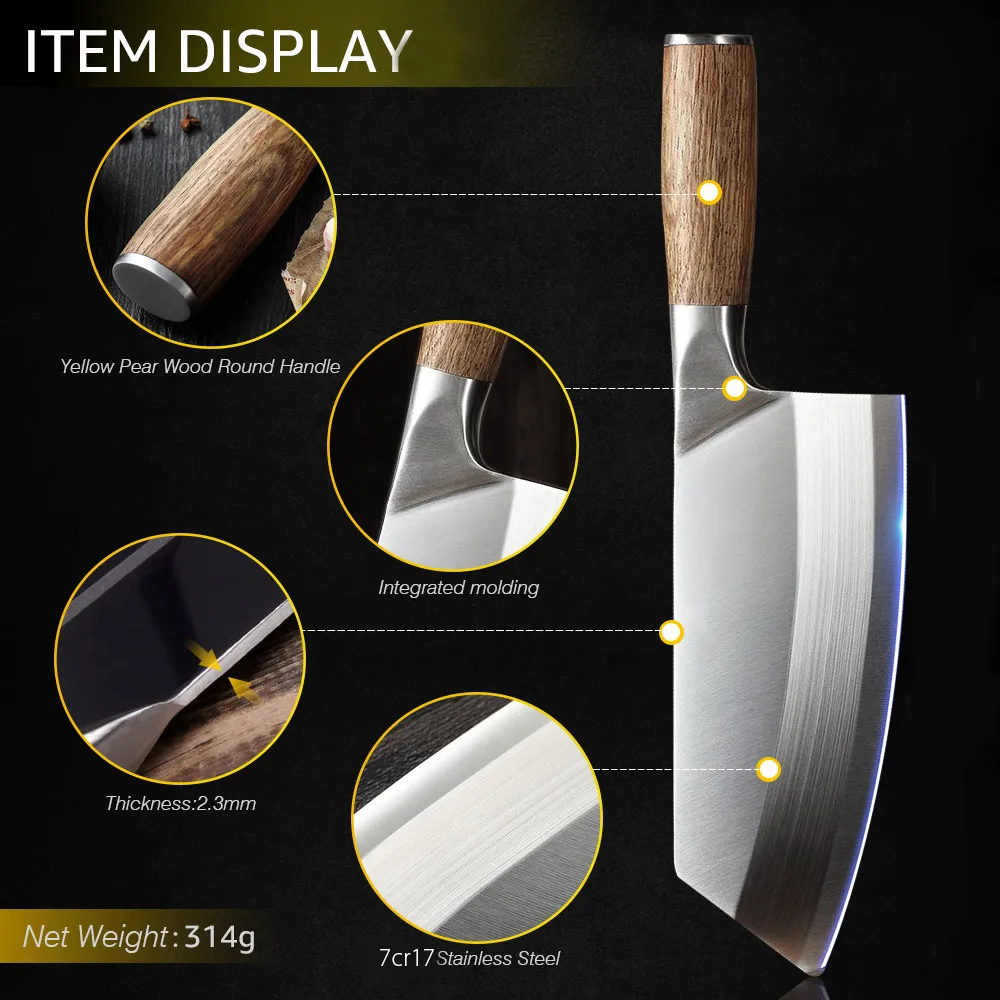 Мясницкий кухонный нож шеф-повара измельчитель мяса 7 дюймов 7Cr17 из нержавеющей