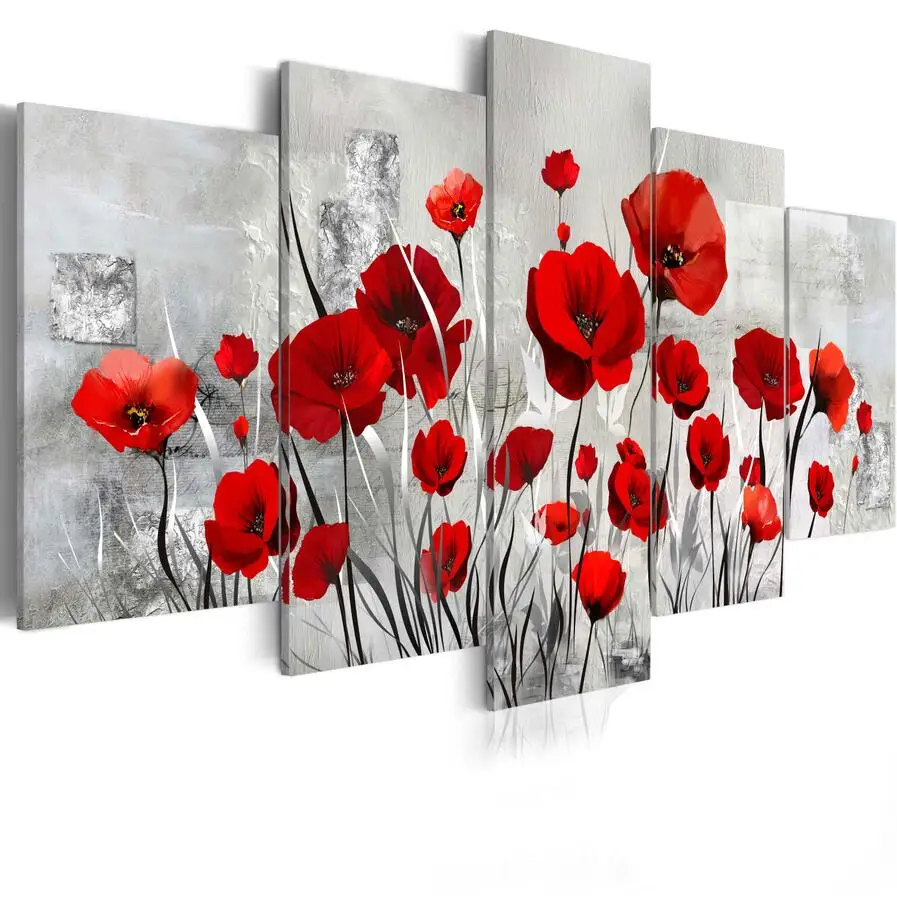 

5PCS/Set Red Pruple Poppy Flower Art Print Frameless Canvas Painting Wall Picture Home Decoration,Choose Color And Size No Frame