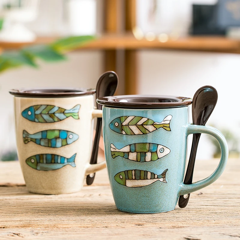 

Cute Coffee Mugs Travel Cartoon Creative Ceramic Personalized Funny Tumbler Cup Kubek Do Kawy Couple Gifts With Lid EC50BZ