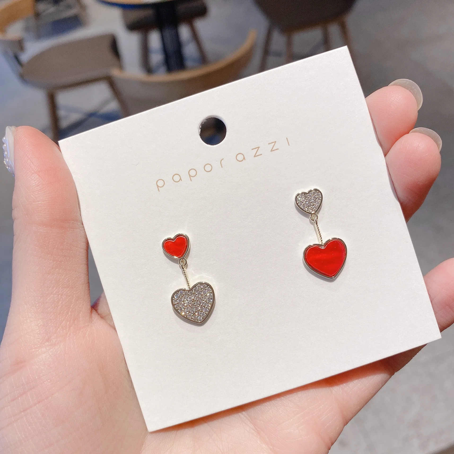

Korean Trendy Simplicity Hand Inlay Zircon Red Heart Drop Earrings for Women Party Wedding Engagement Fashion Jewelry Gifts