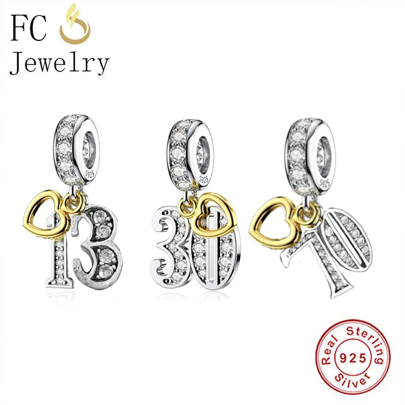 FC ювелирные изделия подходят оригинальные Pandora талисманы браслет 925 серебро 13th 30th