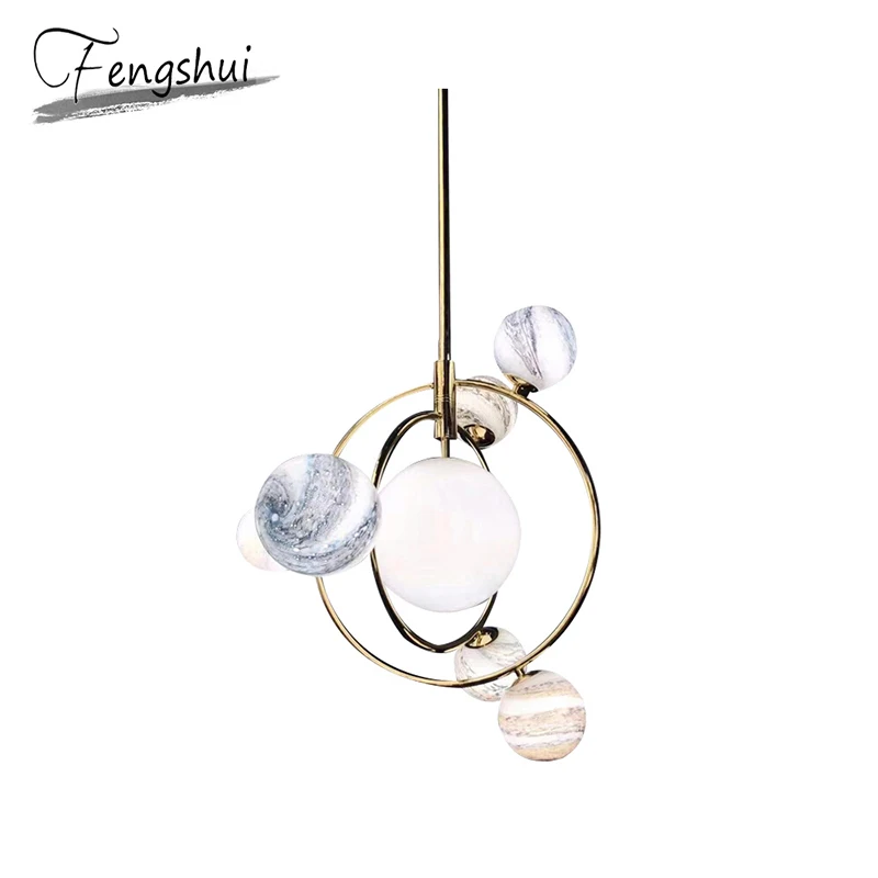 

Modern Iron Glass Pendant Lights Lamp Planet Home Decoration Pending Lighting Living Room Bedroom Dining Room Loft Hanging Lamp