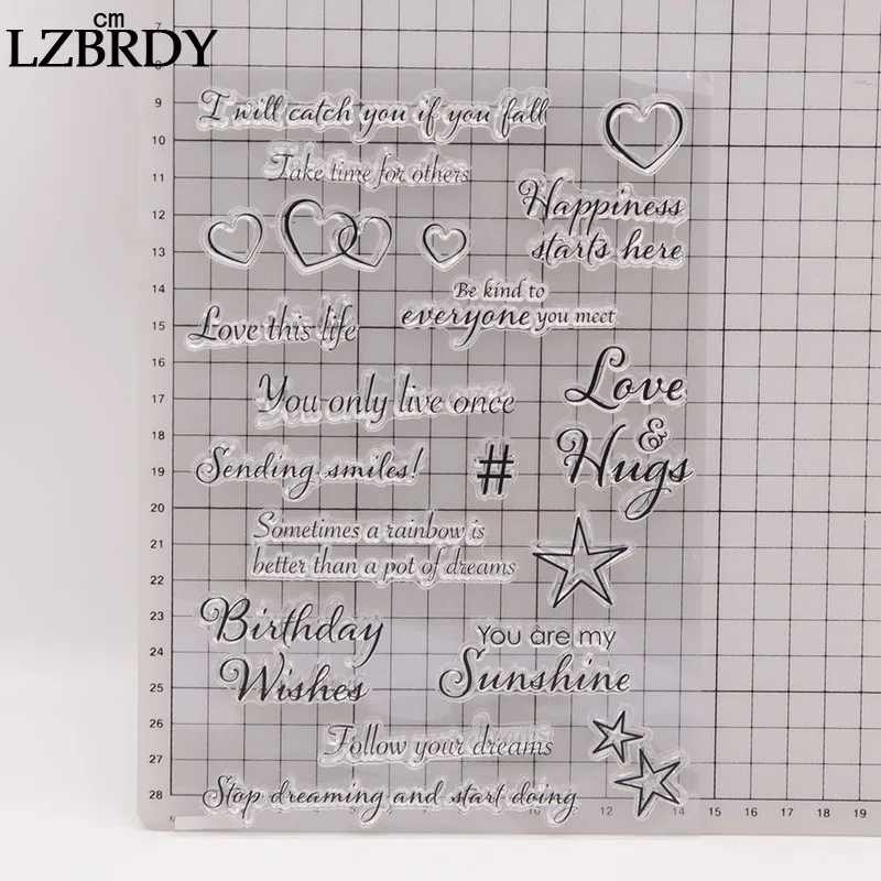 1 Pack Happiness Love Birthday Wishes Letters Heart Star Clear Rubber Stamps for Card Making Scrapbooking Valentine's Day Decors | Дом и