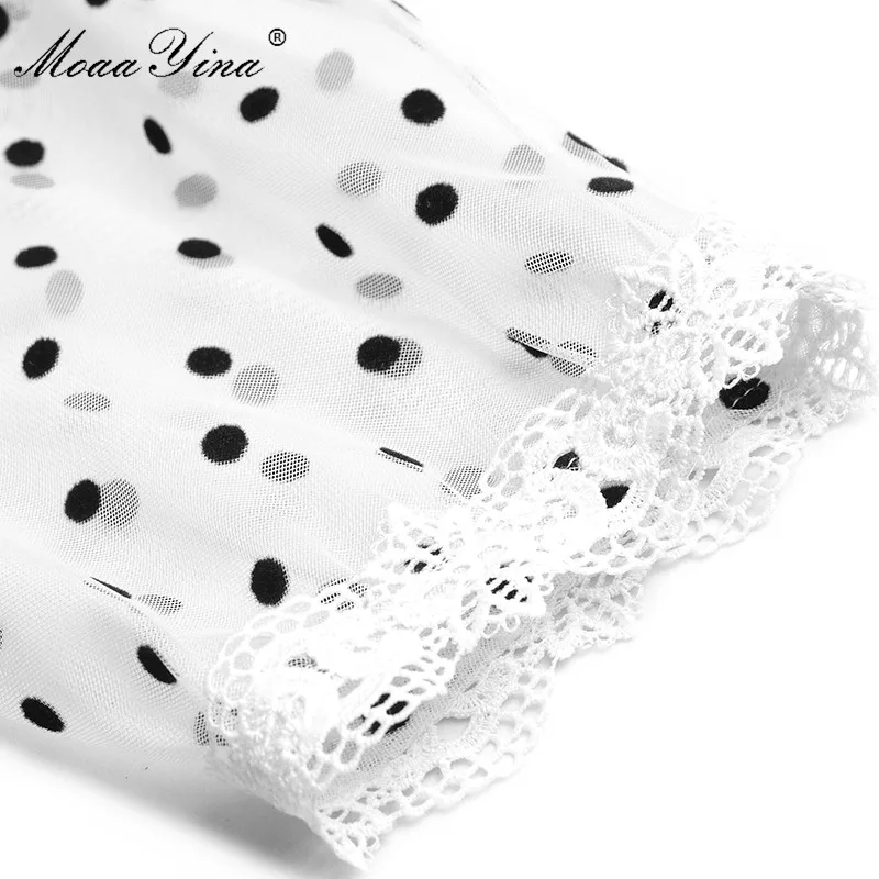 

MoaaYina Fashion Designer dress Spring Women's Dress Lace Patchwork Mesh Dots Slim Dresses