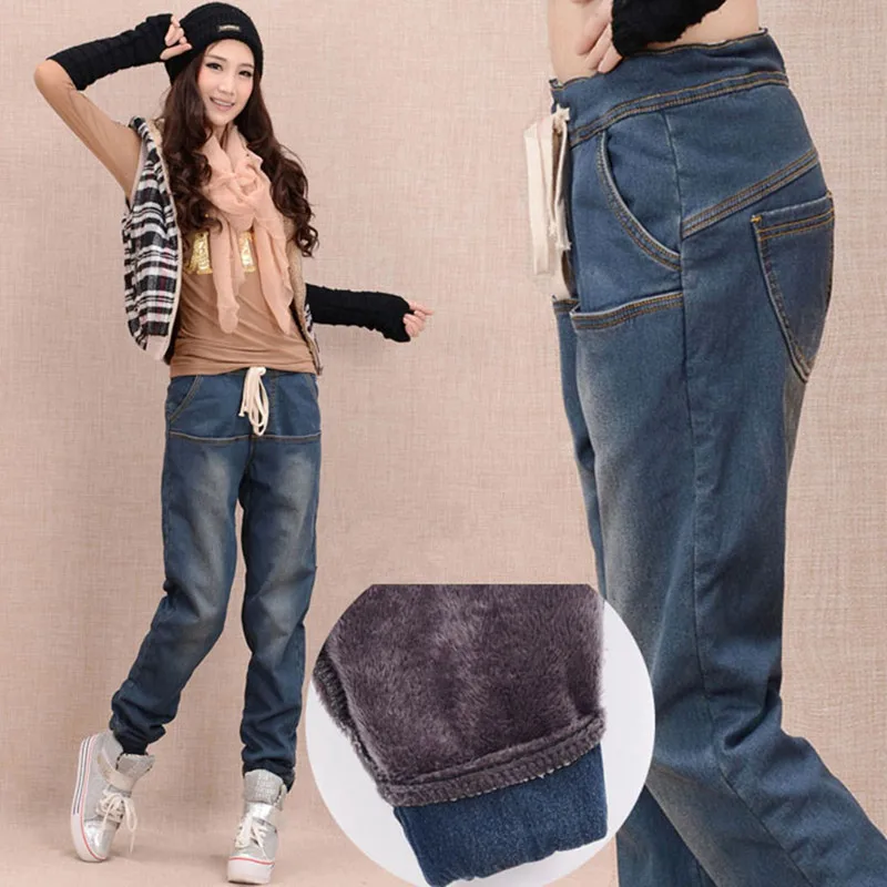 

women's thick jeans, narrow wool trousers, with elasticated waist, plus size, C1504