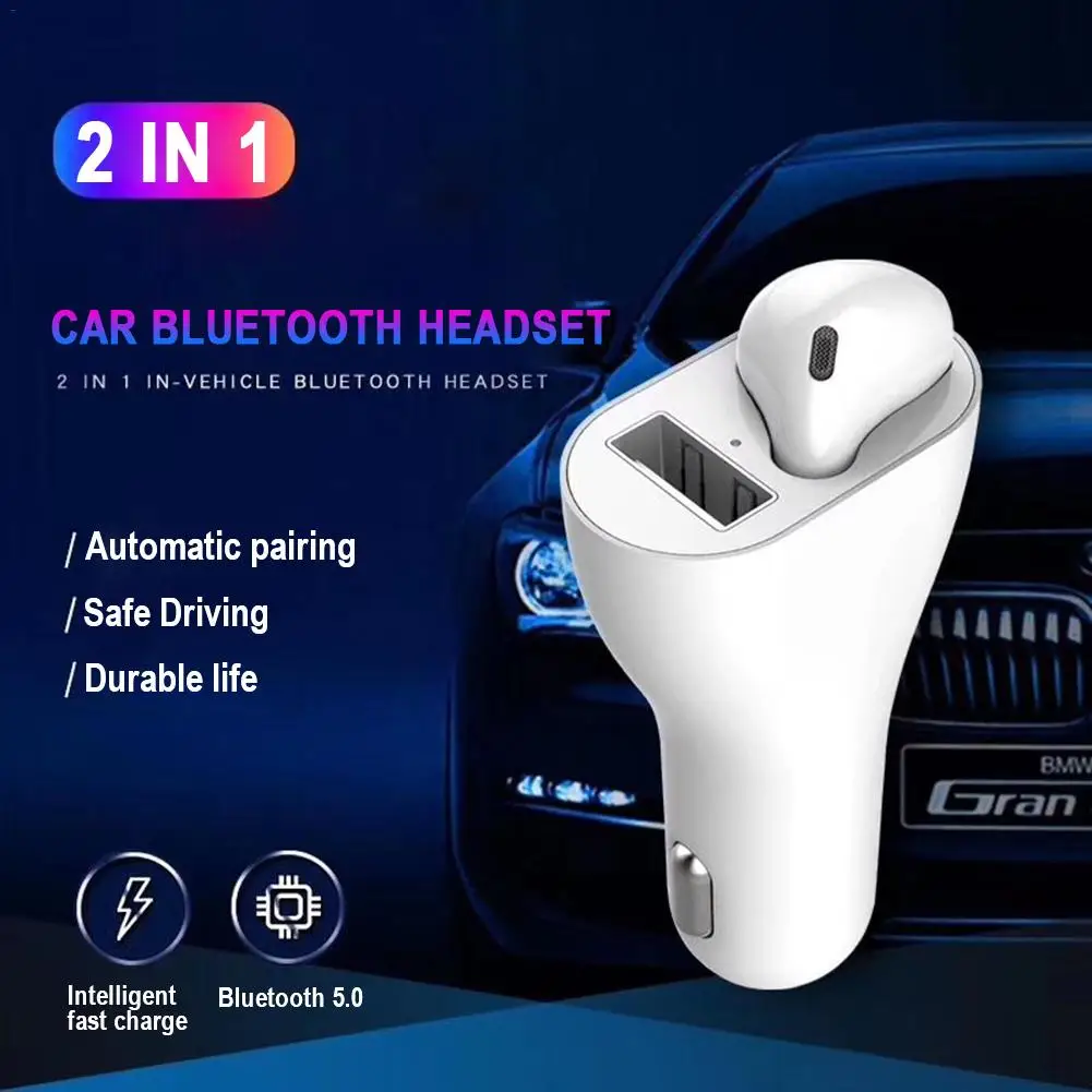 2 в 1 USB Автомобильное Bluetooth зарядное устройство для смартфонов гарнитура