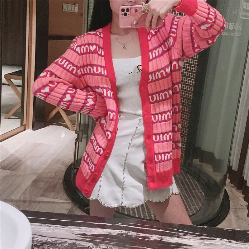 

2021 spring new Korean style loose stripe letter love jacquard versatile T-shirt