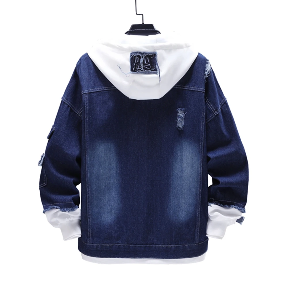 Мужская джинсовая куртка однобортная приталенная с капюшоном весна-осень 2021 |