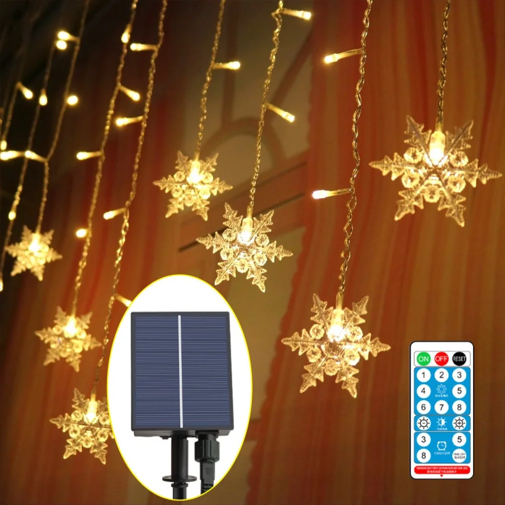 

Outdoor Curtain String Light Solar Snowflake 96 Leds Garden Street Decoration Waterproof Lighting for Christmas,Party,Wedding