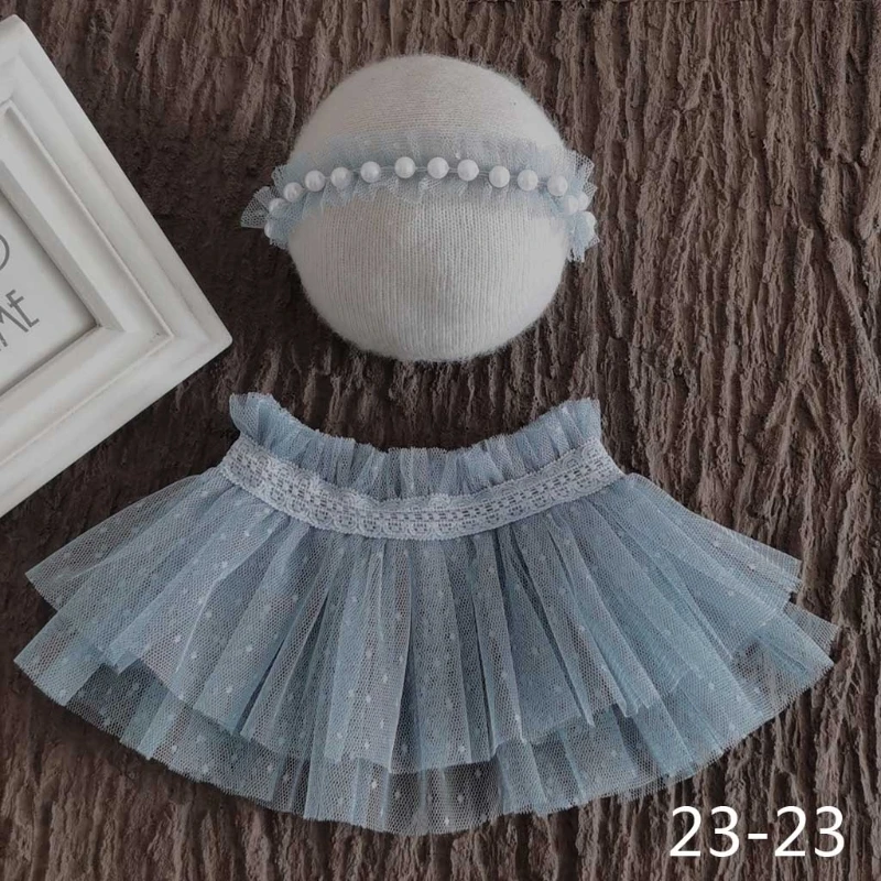 

Newborn Photography Props Lace Skirt Pearl Headband Set Baby Photo Shooting Costume Posing Assist Fotografie Accessory