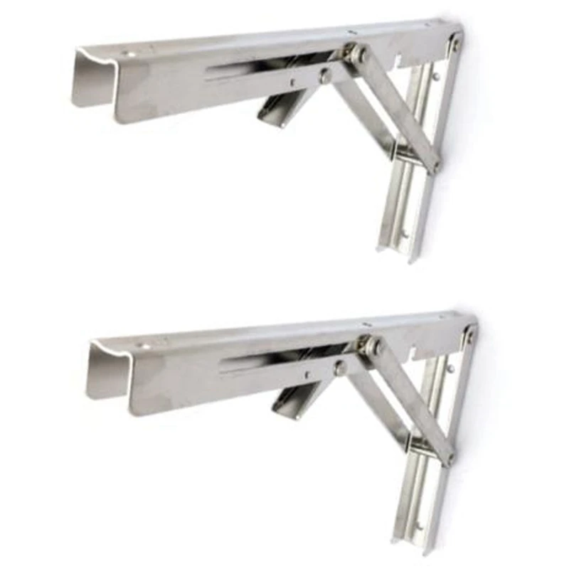 

2Pcs Folding Shelf Brackets 12 Inch Heavy Duty Stainless Steel Collapsible Bracket For Table Work Bench, Space Saving