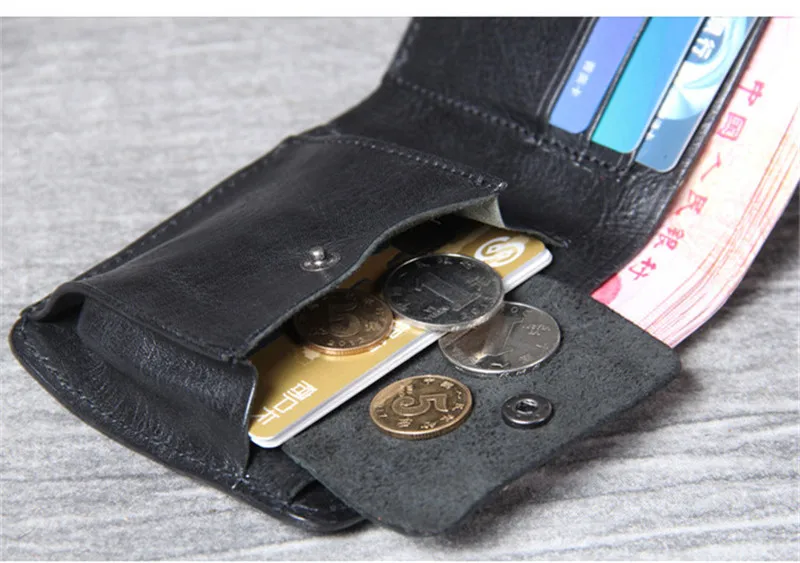 Simple fashion natural real cowhide men's black short wallet retro handmade casual women's genuine leather card holder purse