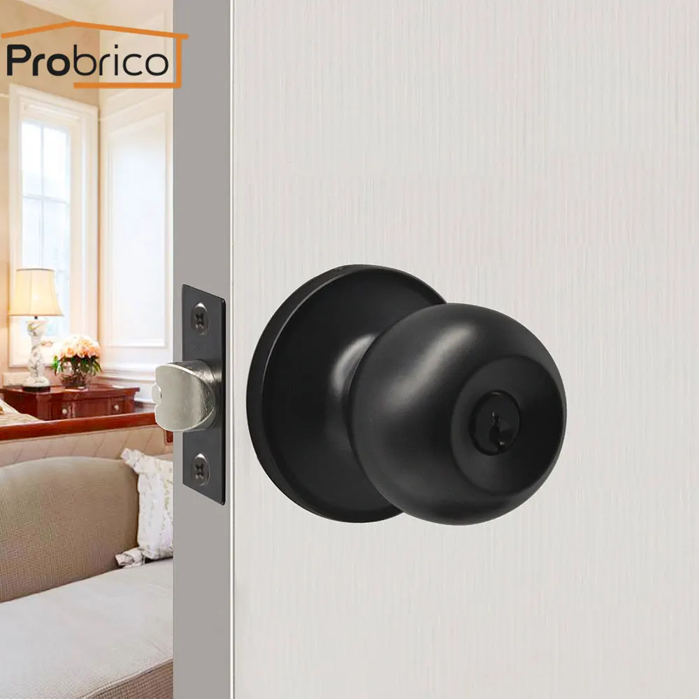 

Probrico Black Door Handles for Interior Doors Round Door Knobs with Lock cylinder/latch Rotation handle Household door hardware