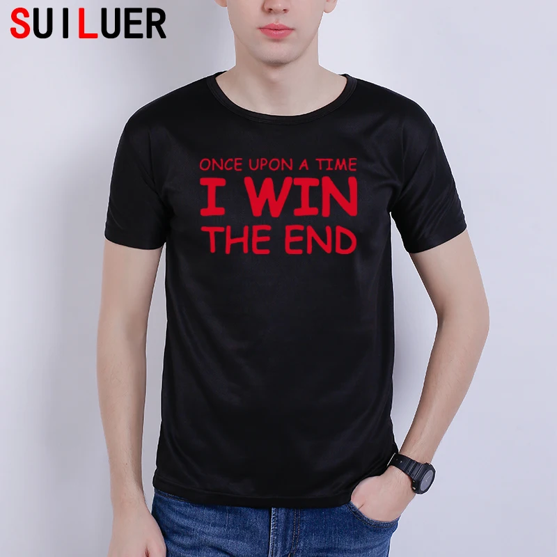 

Casual I WIN THE END Letter T shirt Creative Men Black Sports Short Sleeve Tops Tees Fashion Summer Style Funny T-shirts