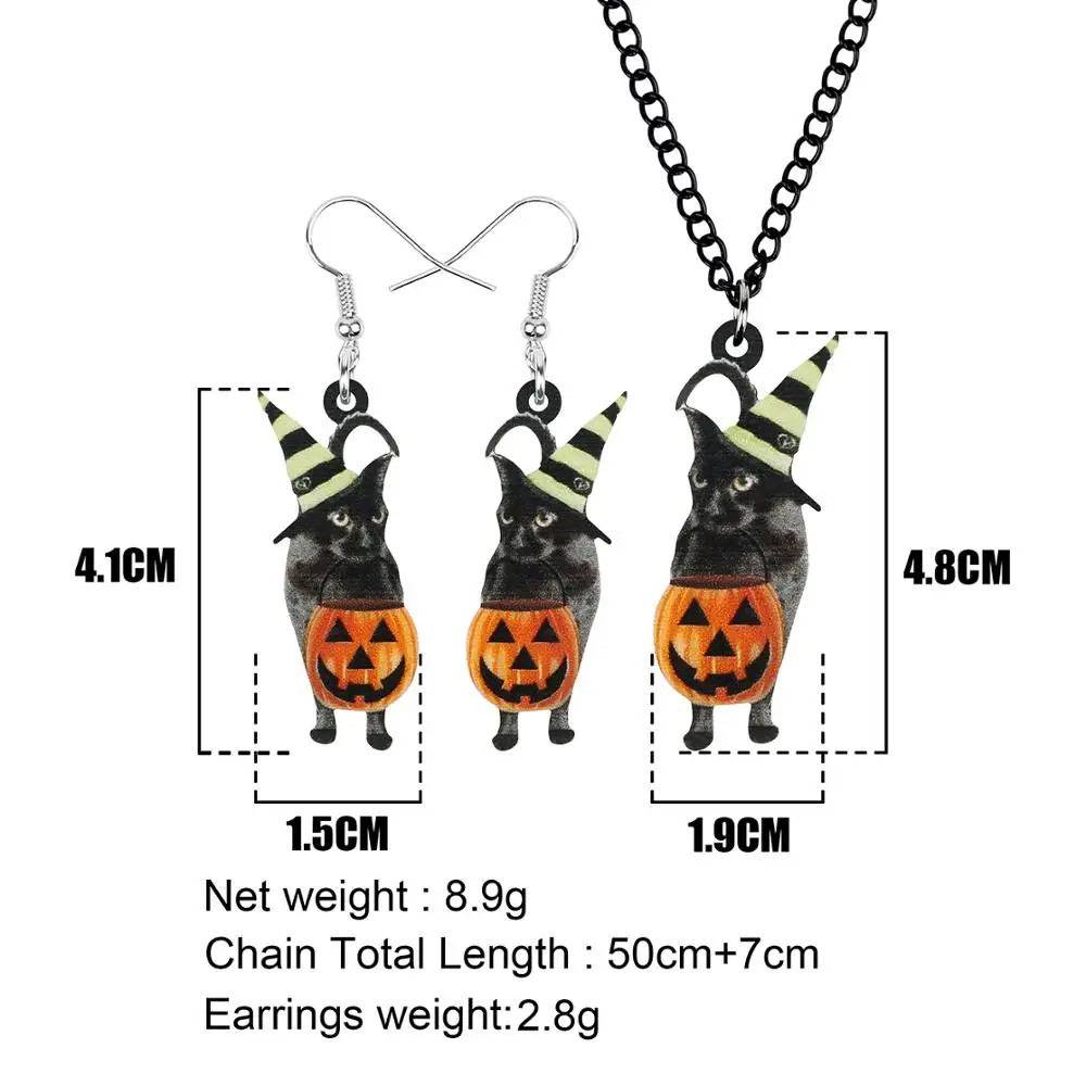 Ювелирные изделия Bonsny из акрила для Хэллоуина с головой тыквы и котом длинные