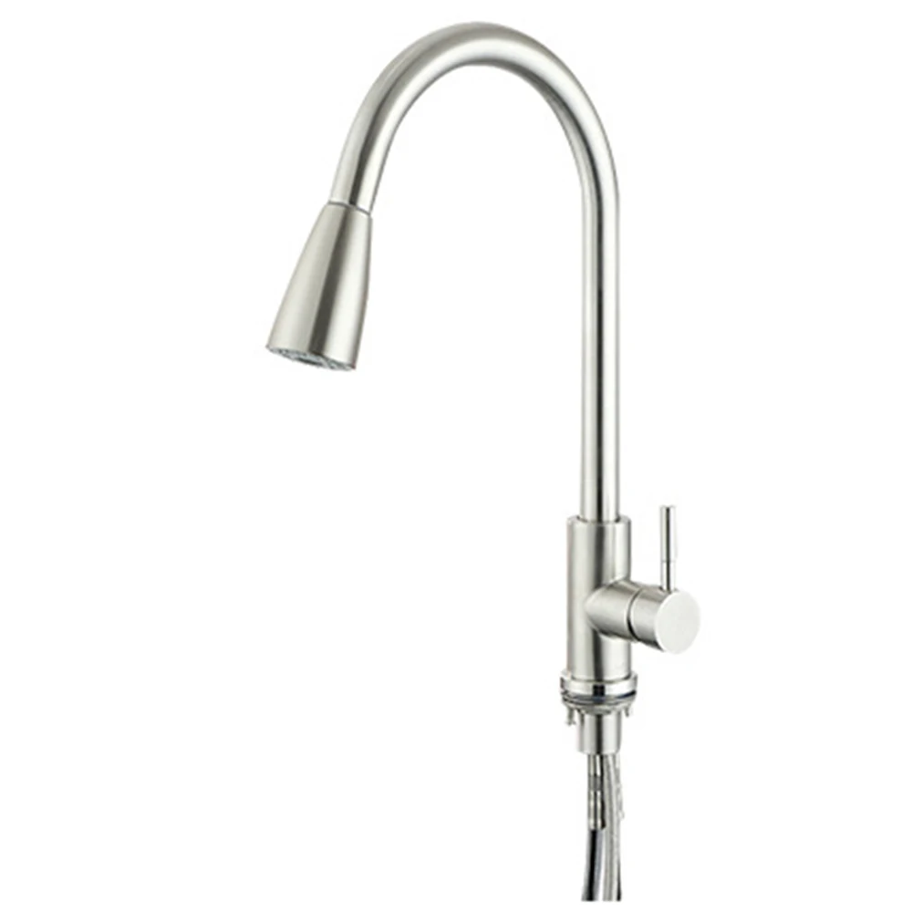 

Single Handle Kitchen Sink Faucet Pull Out Sprayer Stainless Steel Water-tap Household Bathroom Accessories