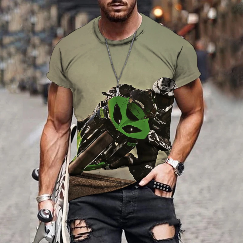 

Summer 2021 New Men And Women Self-Driving Motorcycle Graphic T-Shirt Cool Fashion Fun Short Sleeve Round Neck Oversized