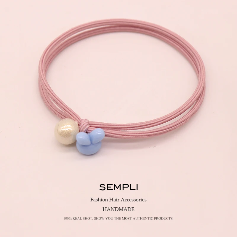 

Sempli Candy Color Simple Elastic Hair Bands for Girls Cute Rabbit Pearl Children's Rubber Bands Ponytail Holder Gum Hair Ropes