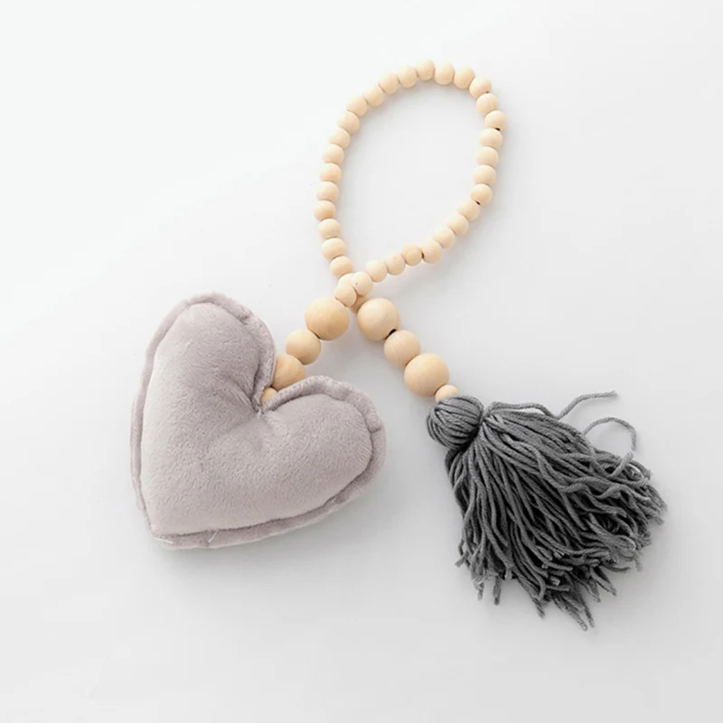grey heart Скандинавские украшения для детской комнаты деревянные бусины Звезда Сердце украшения для ребенка Мобильная подвеска на коляску кроватку игрушки для девочек детские палатки украшения - Цвет: grey heart