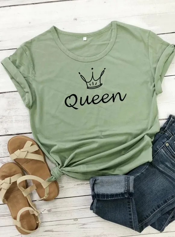 Топы Queen футболка с короной надписью и графическим принтом модные летние