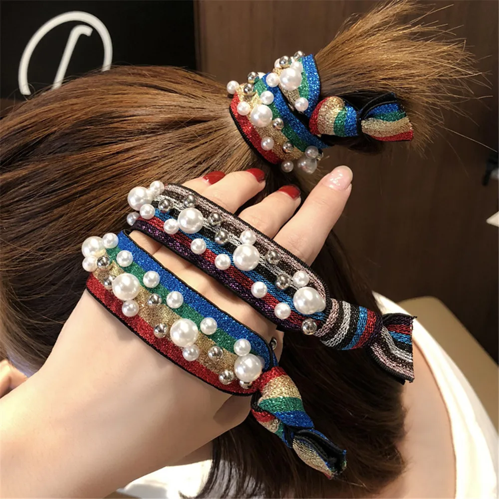 

Women Girl Elastic Hairband Leopard Pearl Rainbow Bear Hair bow tie Head wear Apparel Accessories Wholesale