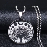 2022 witchcraft moon sun stainless steel necklaces women tree of life silver color statement necklace jewelry colgantes n847s02