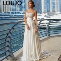 luojo beach wedding dresses boho scoop wedding gowns appliques chiffon a line cheap bride dresses pleats lace vestido de noivas