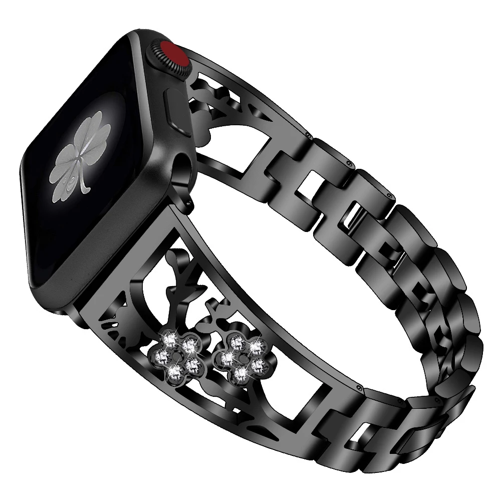 black Женский алмазный браслет со стразами для Apple Watch 38 мм 42 мм металлический браслет из нержавеющей стали ремешок для iWatch 40 мм 44 мм серия 5 4 3 2 - Цвет ремешка: black