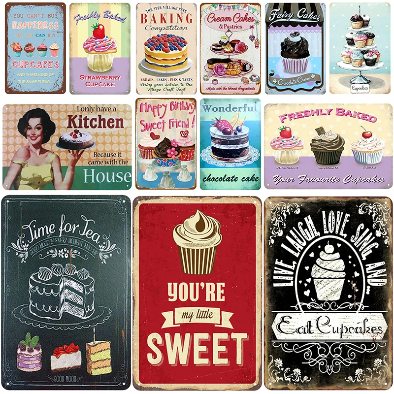 

Sweet Cup Cake Shabby Metal Tin Signs Plaque Wall Art Iron Painting Pub Plaque Metal Club Bar Decor Restaurant Art Poster