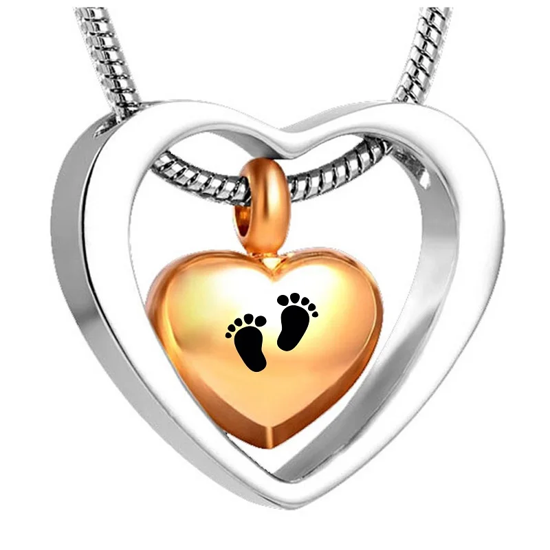 IJD8078 всегда в моем урна виде сердца ожерелье для праха ноги младенца кремации