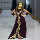 Бархатное вечернее платье Smileven для девушек бордового цвета, Марокканское Кафтан Вечерние нее платье с рукавом 34, кружевные Длинные платья для особых случаев Дубай