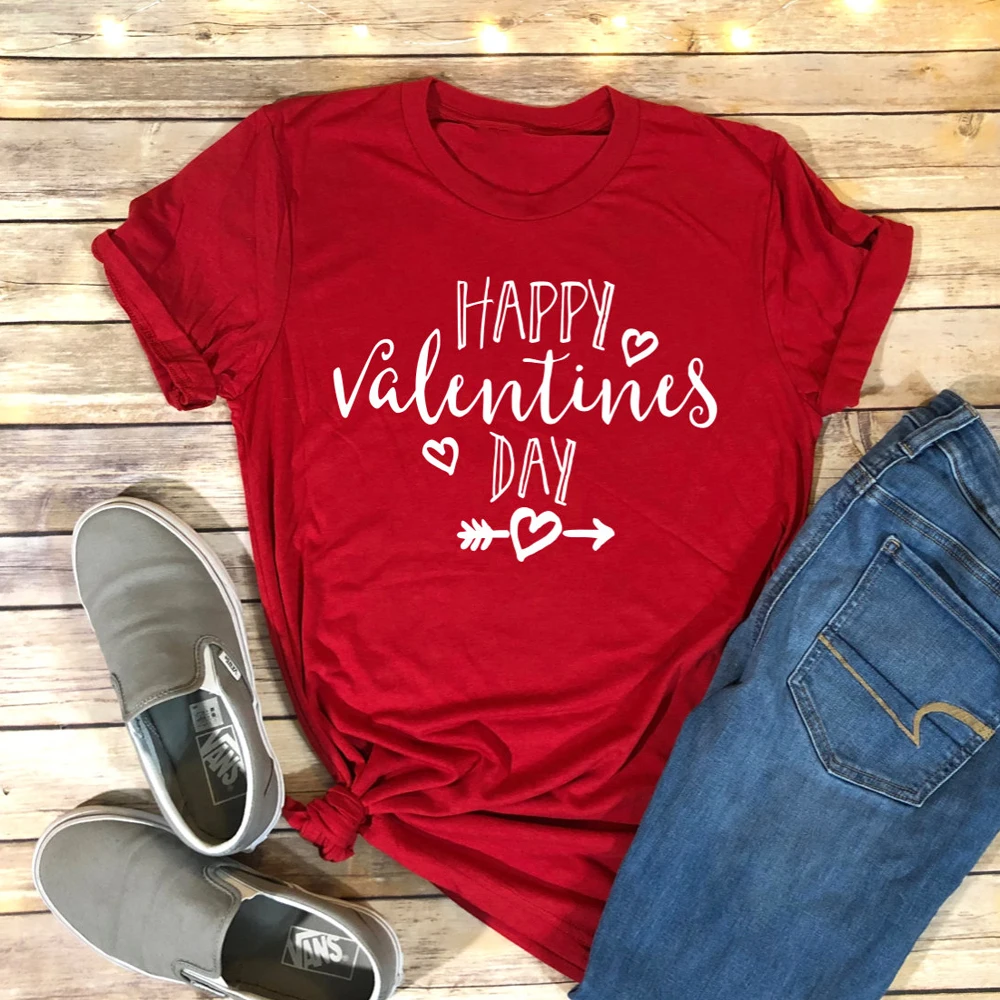 Cute Valentine's Day Gift For Girlfriend Funny Short Sleeve Grunge Graphic Red Tees Tops Happy Valentines T-shirt | Женская одежда
