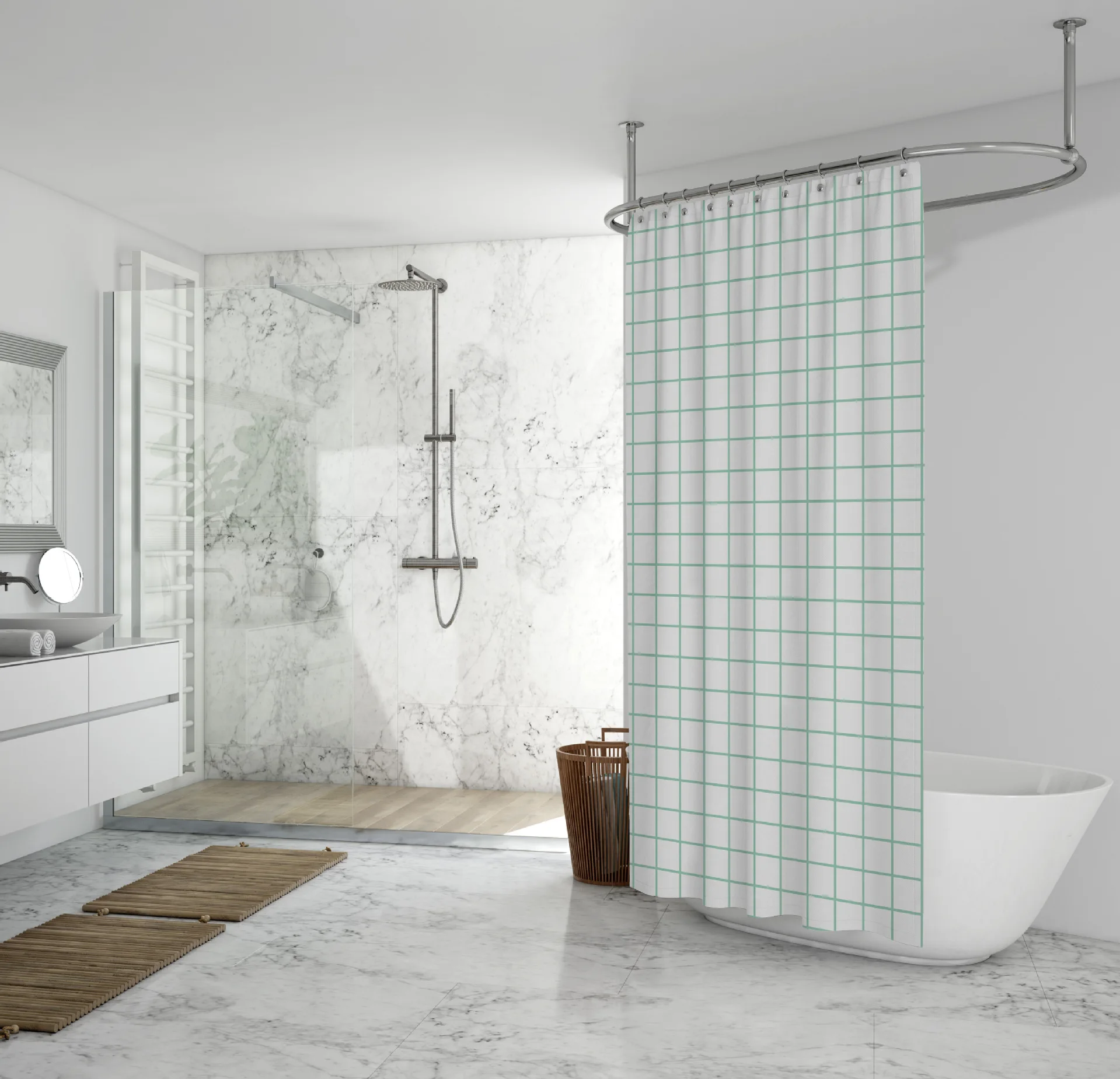 

Anti-mildew Polyester Shower Curtain Waterproof Washable Lattice Curtains for Bath Room Cortinas De Ducha Bathroom Decor BE50HG