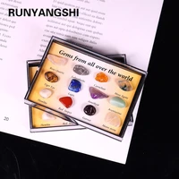 runyangshi 1set natural crystal stone mini collection gemstone healing quartz mineral rock gift box