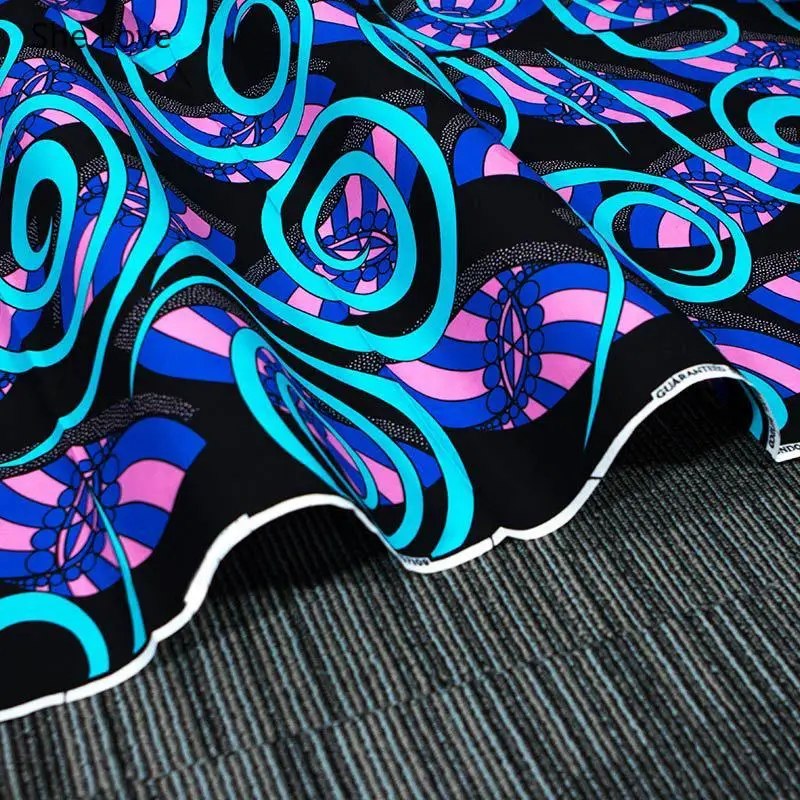 She Love 3 ярдов синий цветок хлопок батик ткань Анкара Африканский нигерийский