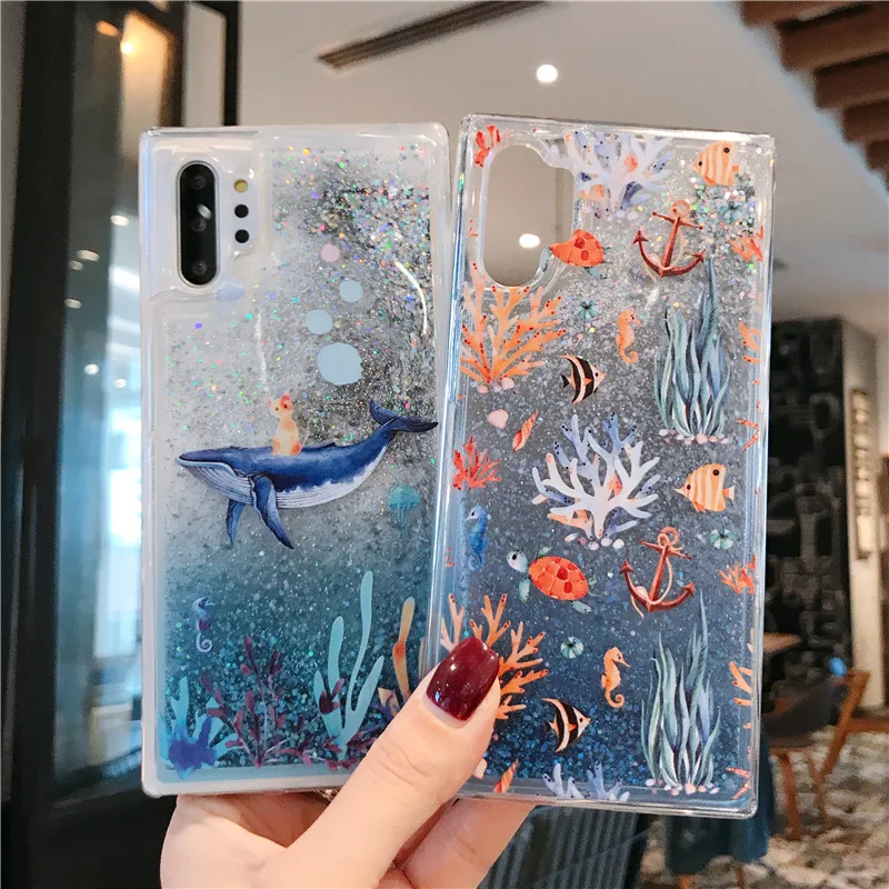 Чехол для Samsung Galaxy Note 10 Plus 5G Note10 9 8 S10 S9 S8 A50 A70 с зыбучим песком блестящим коралловым