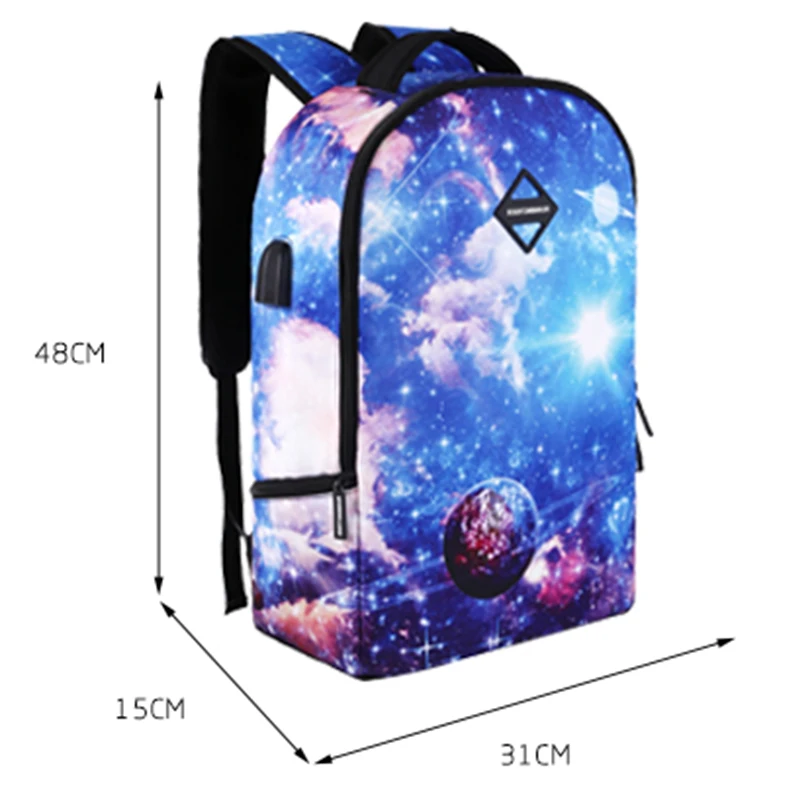 

USB Charge Backpack Anti-theft Backpack back to School Starry Sky Luminous Student Schoolbag Starry sky Printing School Backpack