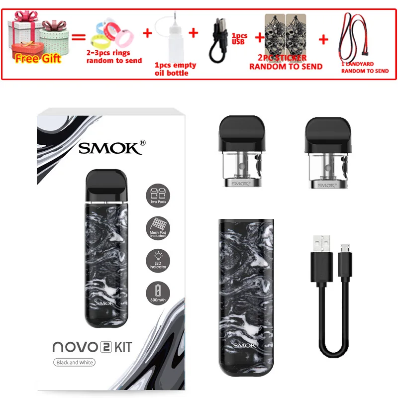novo2 black white SMOK pod starter kit SMOK novo 2 kit cobra covered vape pen kit с 450 мАч встроенным аккумулятором 2 мл емкость pod system kit - Цвет: novo2 black white