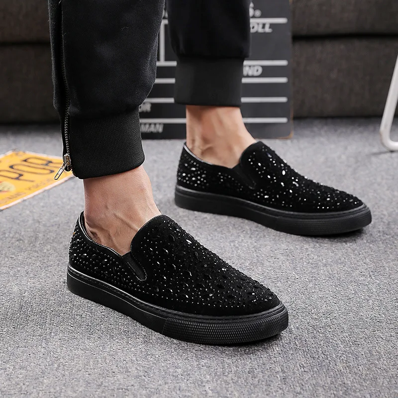new arrival men's leisure breathable natural leather shoes rhinestone loafers slip-on lazy driving shoe flat sneakers sapatos | Обувь